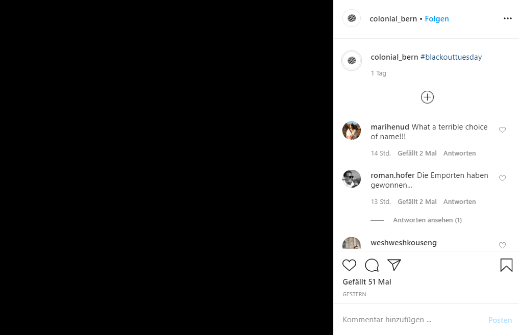 So erntete eine Berner Bar mit dem Namen Colonial heftige Kritik. User fordeten die Gastronomen auf, den Namen zu ändern. 