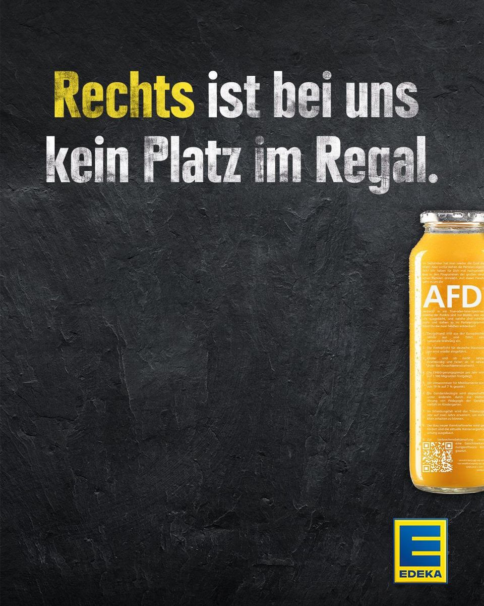 Die Reaktion von Edeka auf die bedruckten True-Fruits-Smoothies mit der Beschreibung, dass sie die AfD-Flaschen nicht bestellt haben und diese zurücksenden werden. Die Reaktion von Edeka auf die bedruckten True-Fruits-Smoothies mit der Beschreibung, dass sie die AfD-Flaschen nicht bestellt haben und diese zurücksenden werden.
