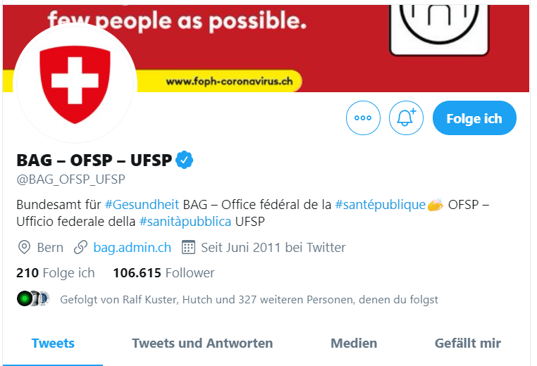 Die Posts des Bundesamts für Gesundheit (BAG) sind seit dem Ausbruch der Corona-Krise so gefragt wie nie. Über 100’000 User folgen dem Twitter-Account des BAG inzwischen.