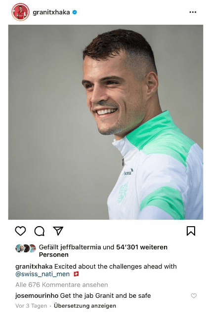 José Mourinho rät Granit Xhaka zur Impfung und hofft, dass er gesund bleibt. 