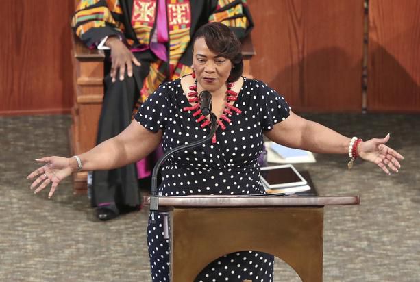 Bernice King prend la parole lors des funérailles de Rayshard Brooks à Atlanta, le 23 juin 2020.