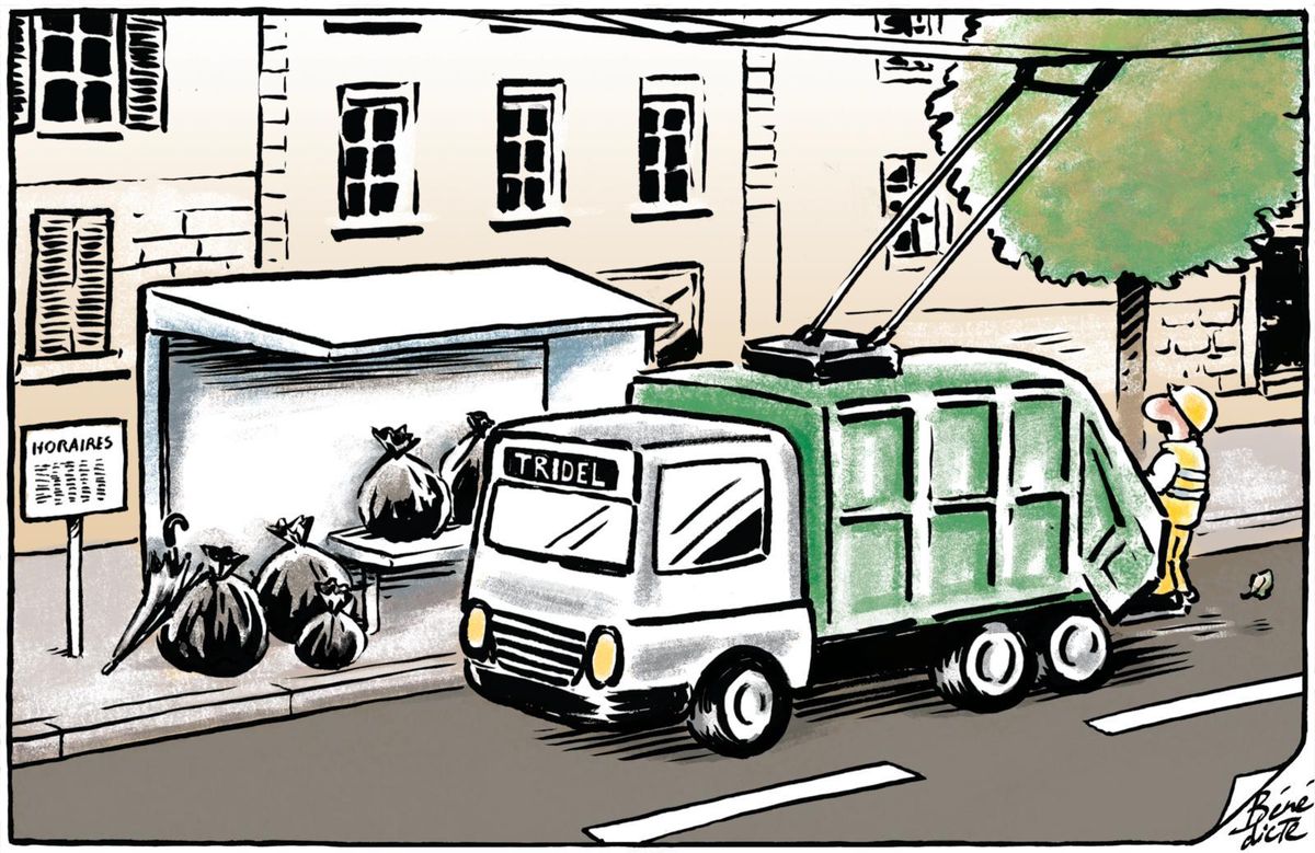 Le dessin de Bénédicte lors de la présentation du prototype de camion-poubelle entièrement électrique, en 2018.