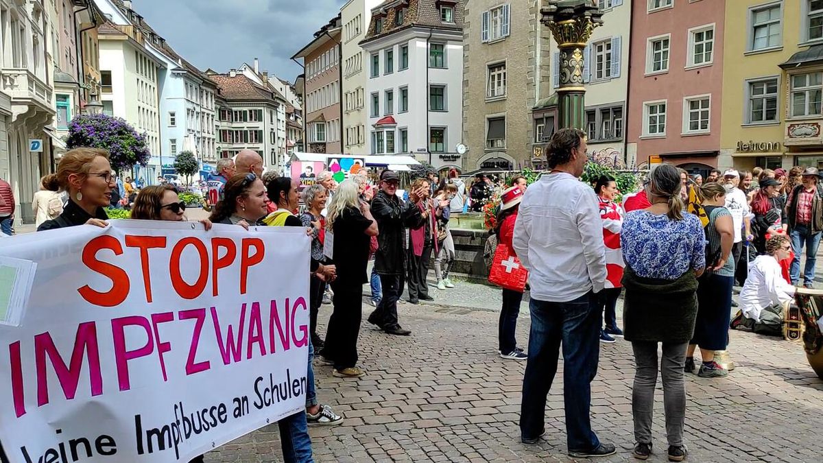 In Schaffhausen versammeln sich am Samstag 300 Demonstrierende. In Schaffhausen versammeln sich am Samstag 300 Demonstrierende.
