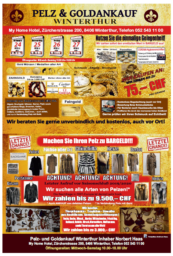 Unlauterer Wettbewerb In Winterthur Veranstaltung Fur Pelzmantel Und Goldankauf Aufgelost Der Landbote