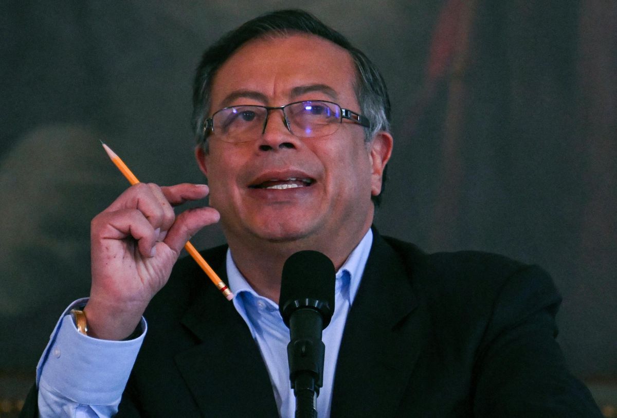Colombian President Gustavo Pedro speaks during a press conference marking his first 100 days in office at the Nariño Presidential Palace on November 15, 2022 in Bogota. Colombian President Gustavo Pedro speaks during a press conference marking his first 100 days in office at the Nariño Presidential Palace on November 15, 2022 in Bogota.