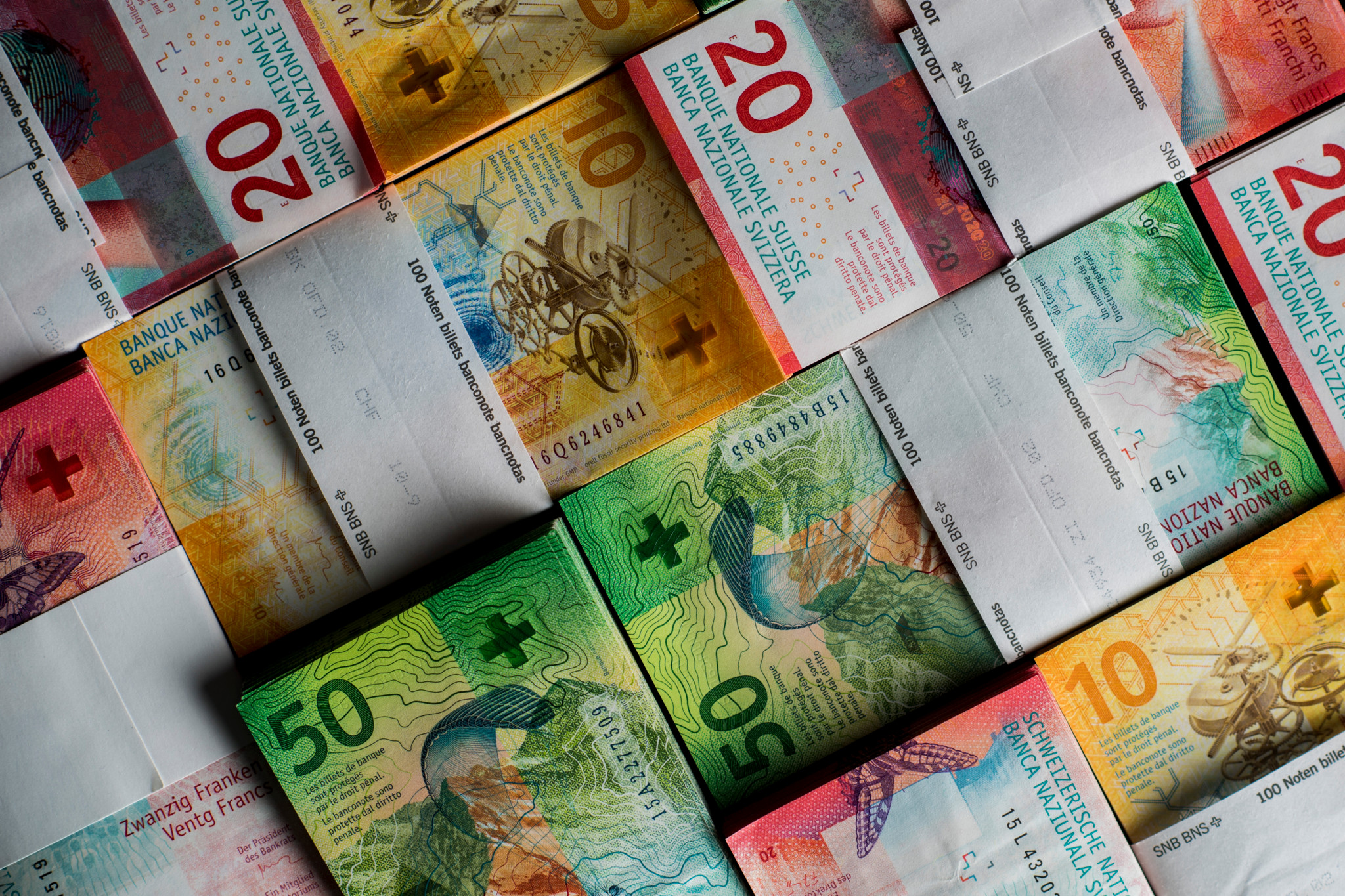 Billets de 10, 20 et 50 francs suisses de la neuvième série de la Banque nationale suisse, présentés le mardi 7 décembre 2017 à Novazzano.