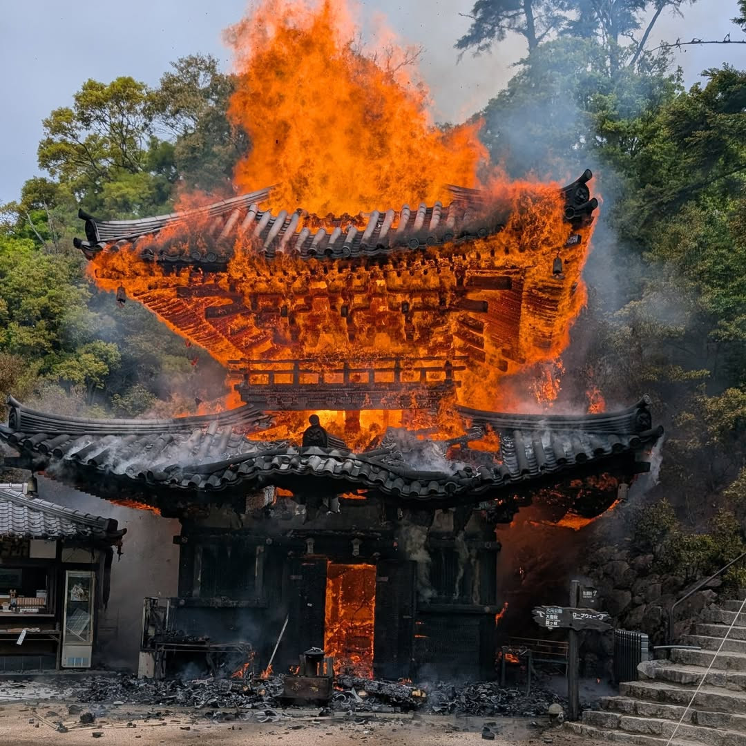 Brandserie in Japan: Eine 1200 Jahre alte Flamme überlebt – ihr Tempel aber nicht