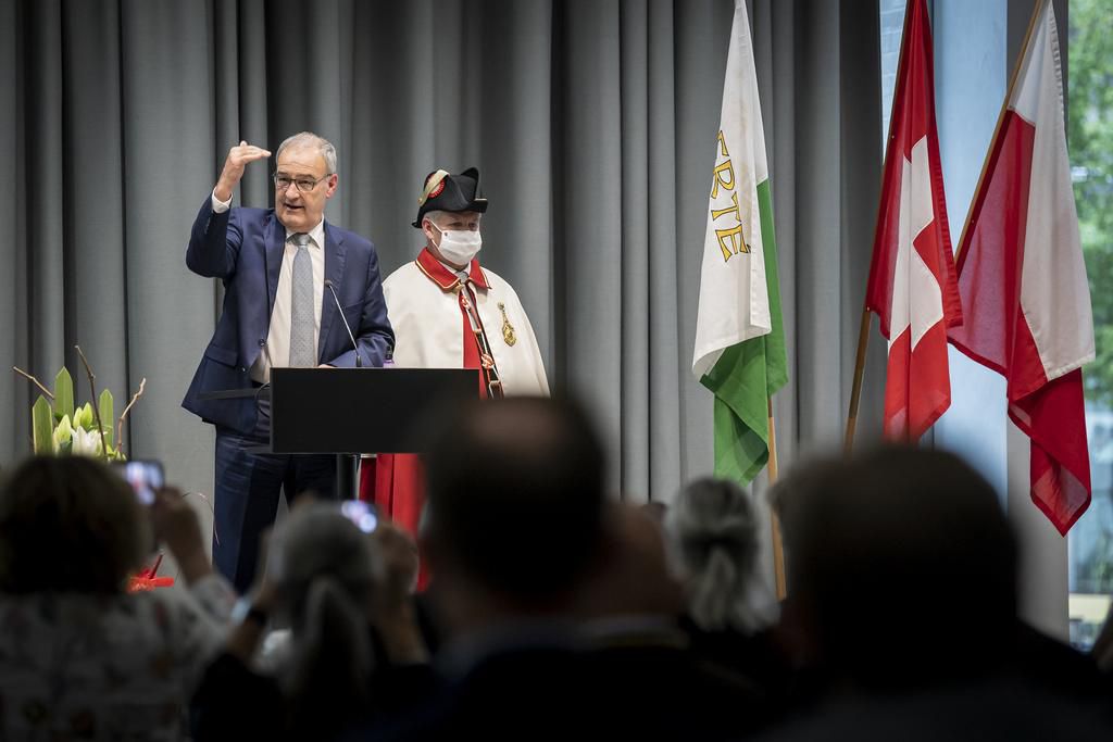 Le Président de la Confédération Guy Parmelin s’exprimant lors d'une réception en son honneur le vendredi 10 septembre 2021 à Lausanne. 