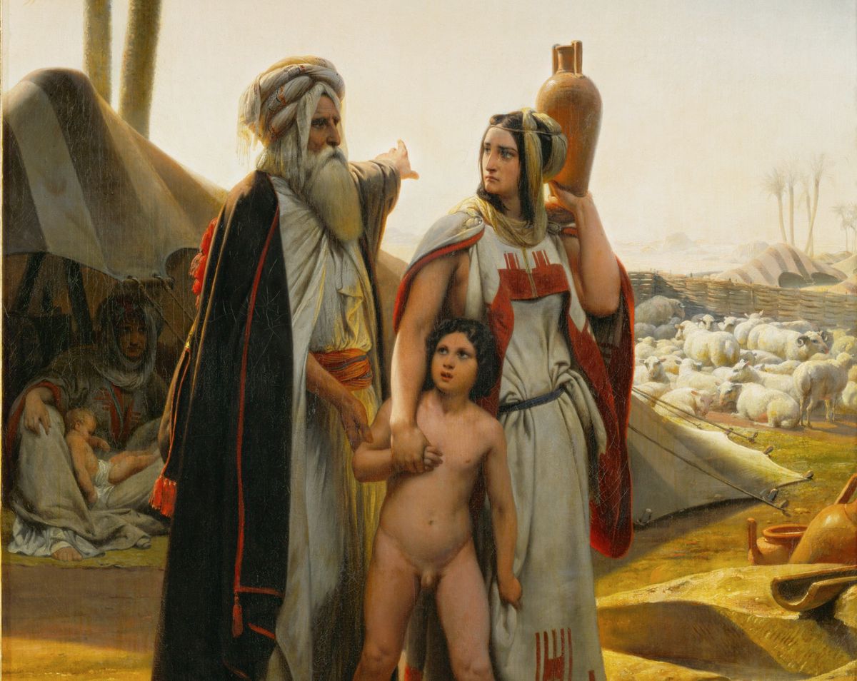 Vernet, Horace 1789–1863.

“Agar chassée par Abraham” 1837.

(1° Moïse 21,14).
Huile sur toile, H. 0,81 ; L. 0,65.
Nantes, Musée des Beaux-Arts.