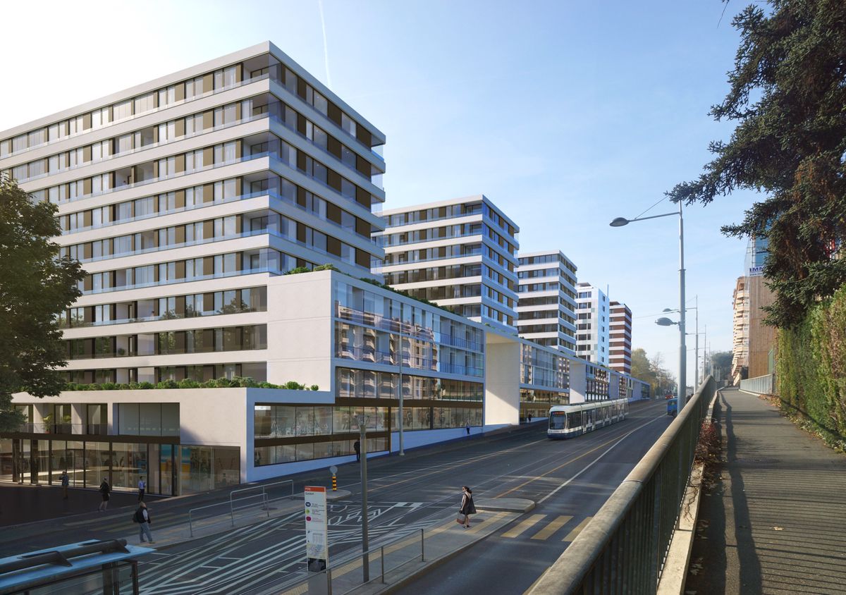 Les deux premiers immeubles de cette image, actuellement en construction, ont été achetés par la société immobilière du groupe Rolex.