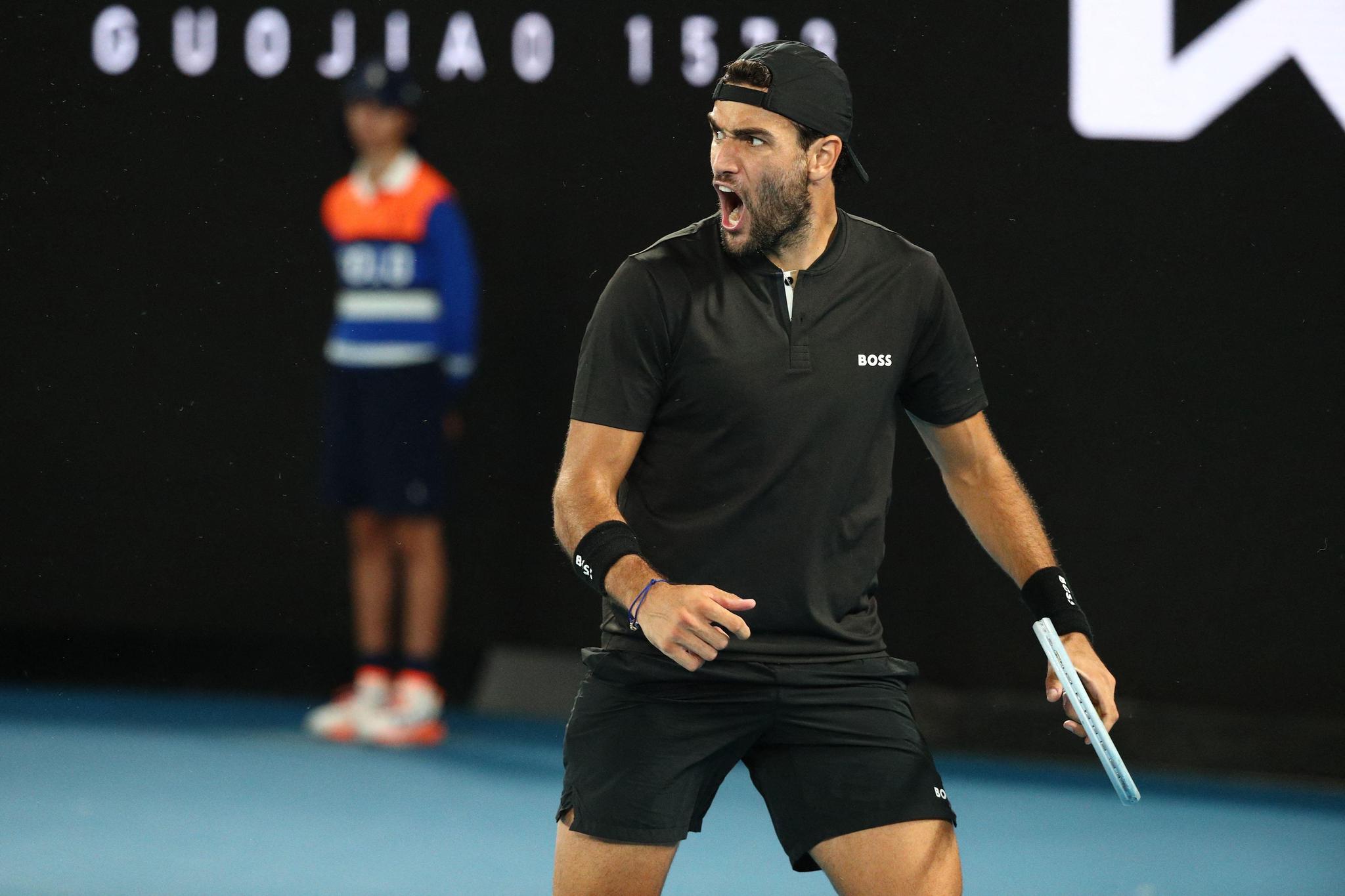 Matteo Berrettini rugit de plaisir: il prend le dessus sur Gaël Monfils, mardi sur la Rod Laver Arena. --