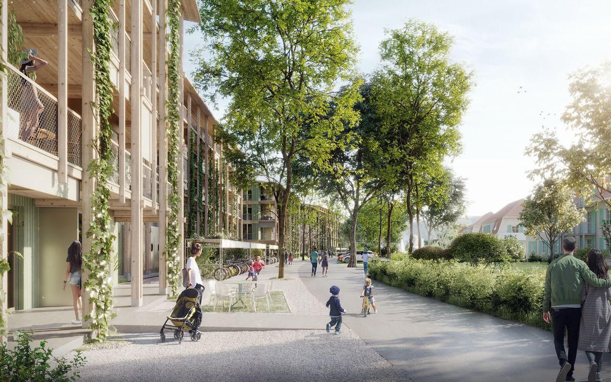 Visualisierung des Siegerprojekts "Aronia" des Wettbewerbs für die Arealentwicklung Freistatt in Thun