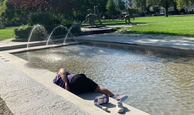 Mann liegt in Park am Boden 