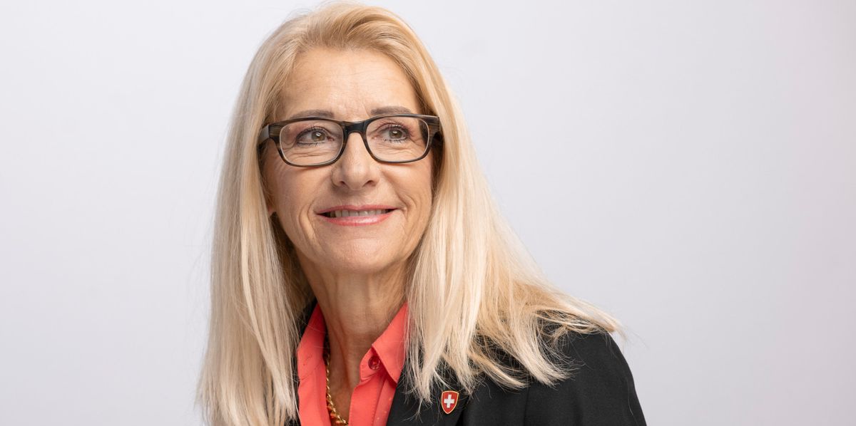 Nationalraetin Therese Schlaepfer, SVP-ZH, am Dienstag, 19. September 2023 im Bundeshaus in Bern. (KEYSTONE/Alessandro della Valle)