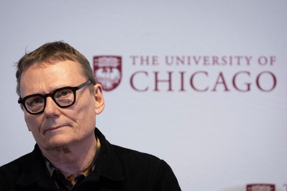 CHICAGO, ILLINOIS - OCTOBER 14: Prof. James Robinson of the University of Chicago speaks to the press, colleagues, and students at the university after learning that he had won the 2024 Sveriges Riksbank Prize in Economics in Memory of Alfred Nobel on October 14, 2024 in Chicago, Illinois. Robinson shares the prize with Daron Acemoglu and Simon Johnson, both of the Massachusetts Institute of Technology.   Scott Olson/Getty Images/AFP (Photo by SCOTT OLSON / GETTY IMAGES NORTH AMERICA / Getty Images via AFP)
