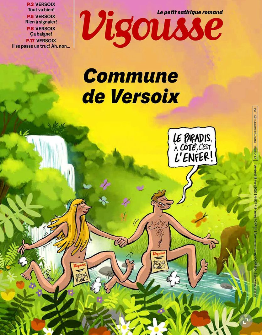 À la suite des premiers dépôts de plainte, le journal satirique romand «Vigousse» avait publié un numéro spécial sur Versoix, en mars 2022.
