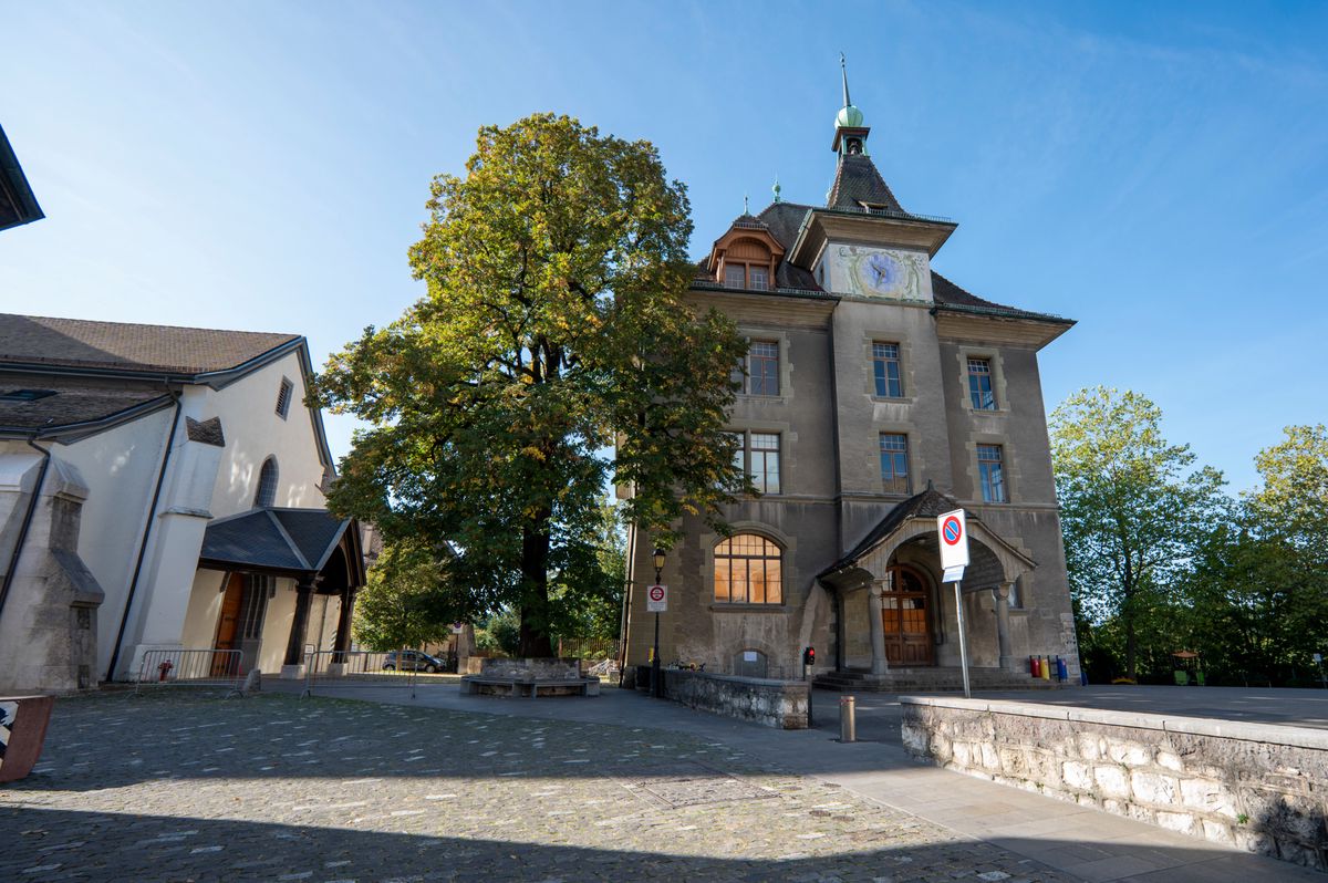 Nyon, le mercredi 4 ocotbre 2023. La ville de Nyon va mettre 20 millions pour rénover sa plus vieille école, une salle de gymnastique datant aussi de 1908 et les extérieurs, véritable espace public intergénérationnel, qui sera plus vert pour créer des ilôts de fraîcheur. (Marie-Lou Dumauthioz/24heures)