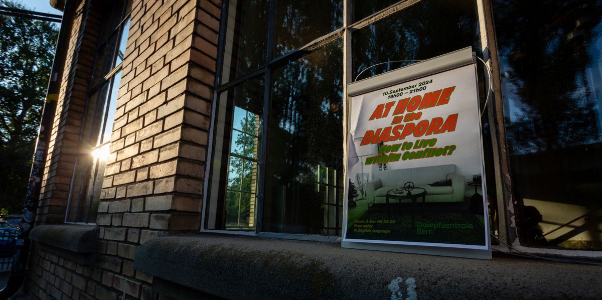 Plakat zur Podiumsdiskussion an der Uni Bern zum Gaza-Konflikt.