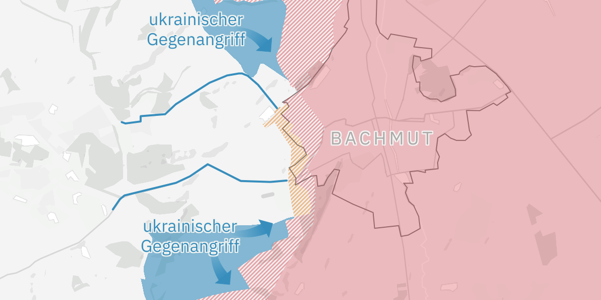 Hissen am 20. Mai eine russische Flagge und eine ihrer Truppe als Zeichen des Sieges: Wagner-Söldner am südwestlichen Stadtrand von Bachmut.