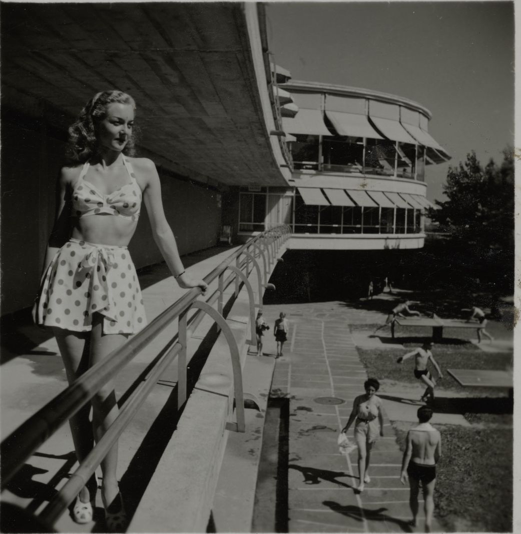 Gaston de Jongh, Femme posant à la piscine de Bellerive, photographie, vers 1940, coll. Musée Historique © Photo Elysée - Fonds de Jongh