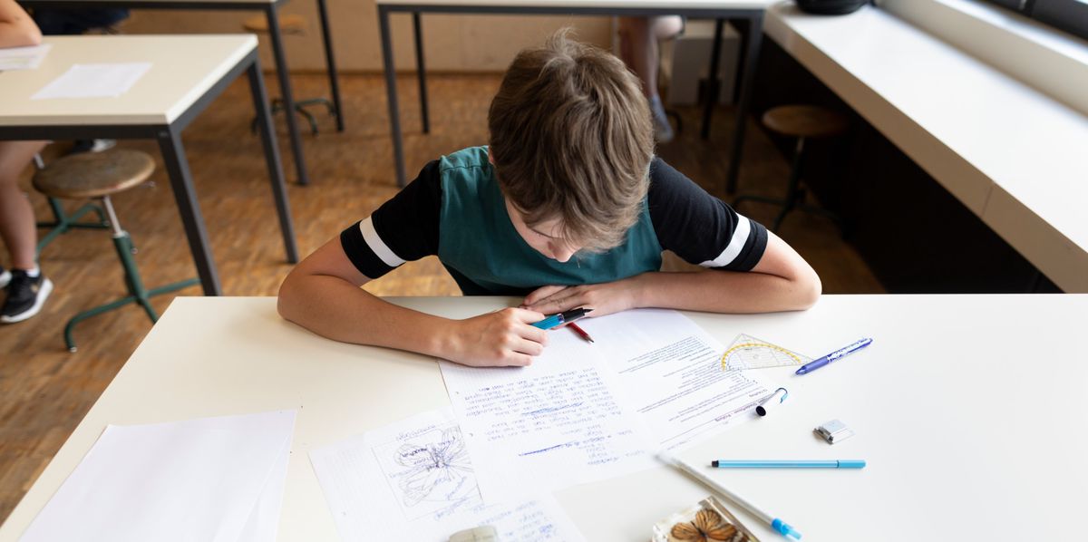 Kantonschule Glarus, fotografiert am 8. Mai 2018 in Glarus.
Nature. Projektunterricht, Pruefung mit Lehrer Thomas Ortega, Klasse 2A
 (KEYSTONE/Gaetan Bally)