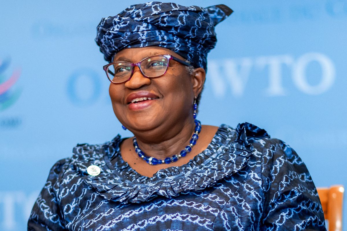 (FILES) Director-General of the World Trade Organization (WTO) Ngozi Okonjo-Iweala looks on during a press conference at the World Trade Organization (WTO) headquarters in Geneva on February 16, 2024. Ngozi Okonjo-Iweala, the first woman and first African to head the World Trade Organization, will seek a second four-year term when her mandate expires next August, her spokesman said on September 16, 2024. (Photo by PIERRE ALBOUY / AFP)