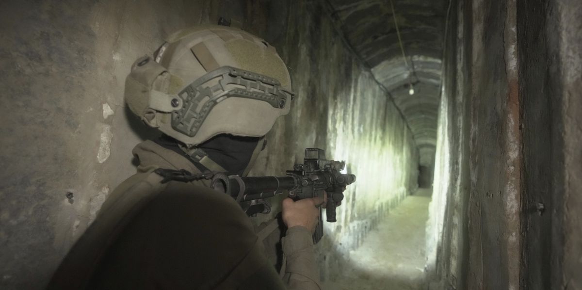 UPDATES INSTRUCTIONS - Israeli soldiers show the media an underground tunnel found underneath Shifa Hospital in Gaza City, Wednesday, Nov. 22, 2023. Israel says that Hamas militants sought cover on the grounds of the hospital and used the tunnel for military purposes. (AP Photo/Victor R. Caivano)