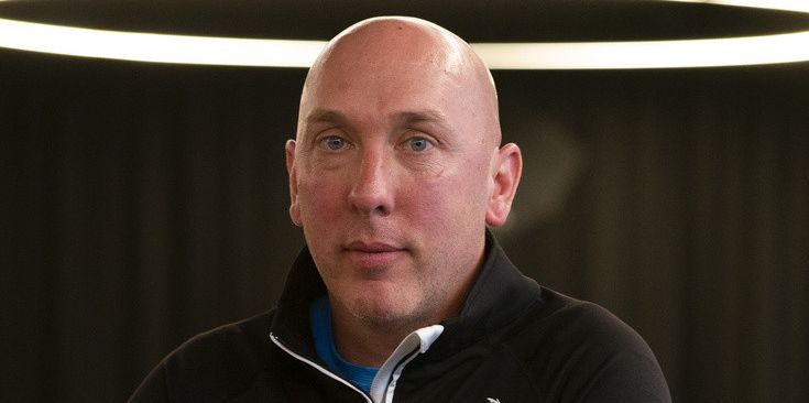 John Fust, Head coach of the Lausanne Hockey Club, poses for the photographer, after a press conference of presentation of the team of Lausanne Hockey Club before starting the new season from the National League Swiss Championship 2021-2022, at the Vaudoise Arena in Lausanne, Switzerland, Tuesday, September 7, 2021. (KEYSTONE/Salvatore Di Nolfi)