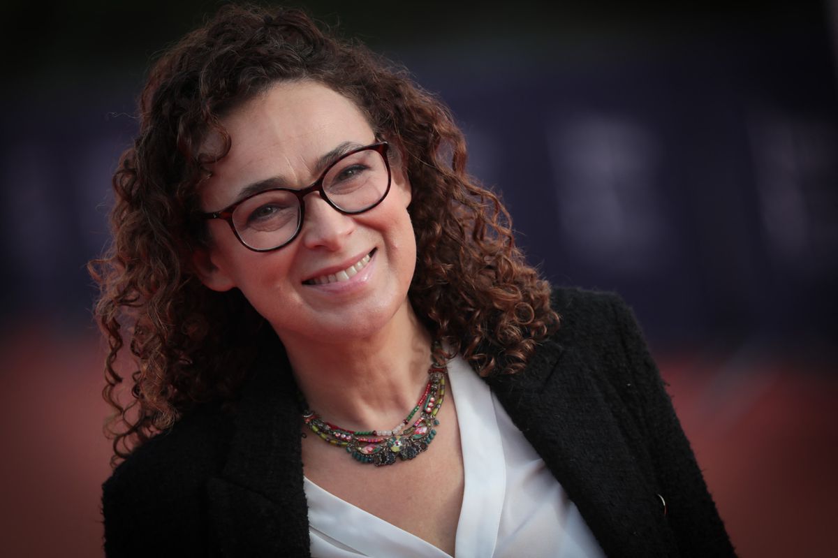 French rabbi Delphine Horvilleur poses on the red carpet, as part as of the 49th edition of The Deauville American film festival in Deauville, western France on September 6, 2023. (Photo by LOU BENOIST / AFP)