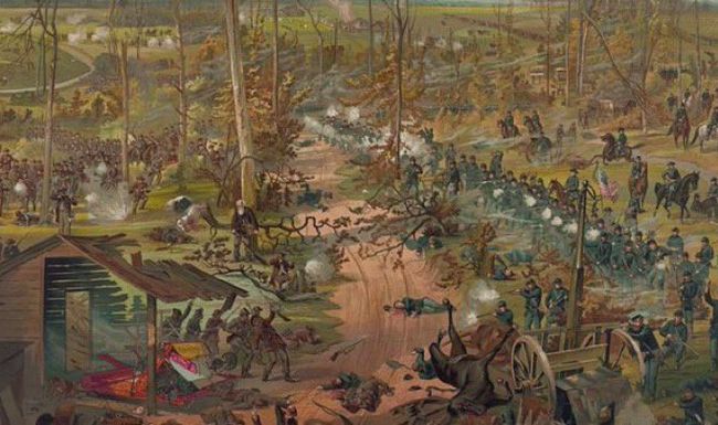 Die Schlacht von Shiloh wird in verschiedenen Bildern und Gemälden dargestellt. 