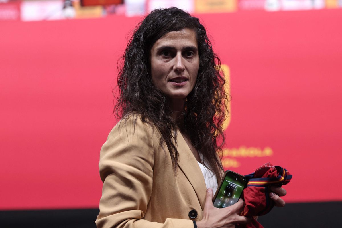 New coach of Spain's female football team Montse Tome looks on following a press conference at the Ciudad del Futbol training facilities in Las Rozas de Madrid on September 18, 2023, ahead of the UEFA Nations League football matches against Sweden and Switzerland. Spain won the Women's World Cup in August but the four weeks since have been filled with controversy and turmoil after former president Luis Rubiales forcibly kissed midfielder Jenni Hermoso. (Photo by Thomas COEX / AFP)