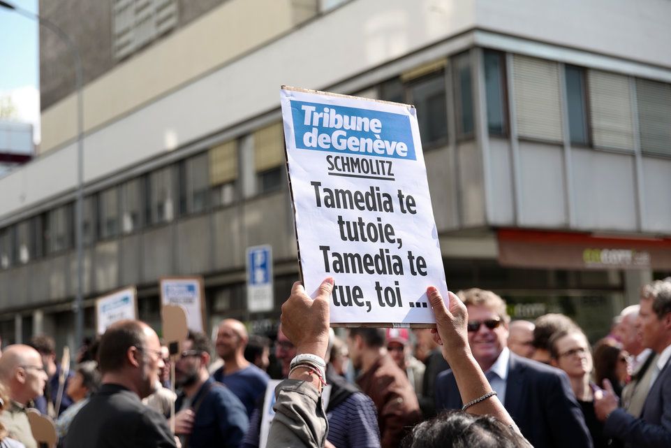 Genève le 27 septembre 2016Manifestation de la Tribune de Genève contre la suppression de 10,5 postes de travail.© steeve iuncker-gomez