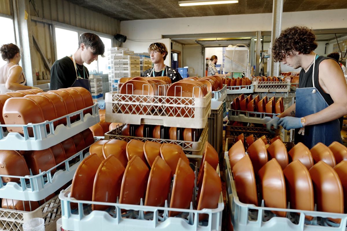 Les bénévoles de la laverie bravent les vapeurs chaudes qui sortent des plonges, mais ne perdent pas leur esprit d’équipe.
