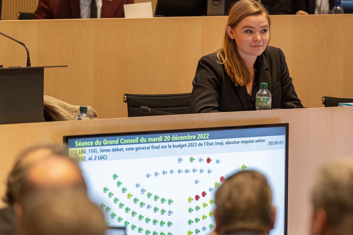 La conseillère d’État Valérie Dittli, au moment du vote du budget 2023 de l’État de Vaud, mardi 20 décembre 2022 au Grand Conseil. ARC Jean-Bernard Sieber