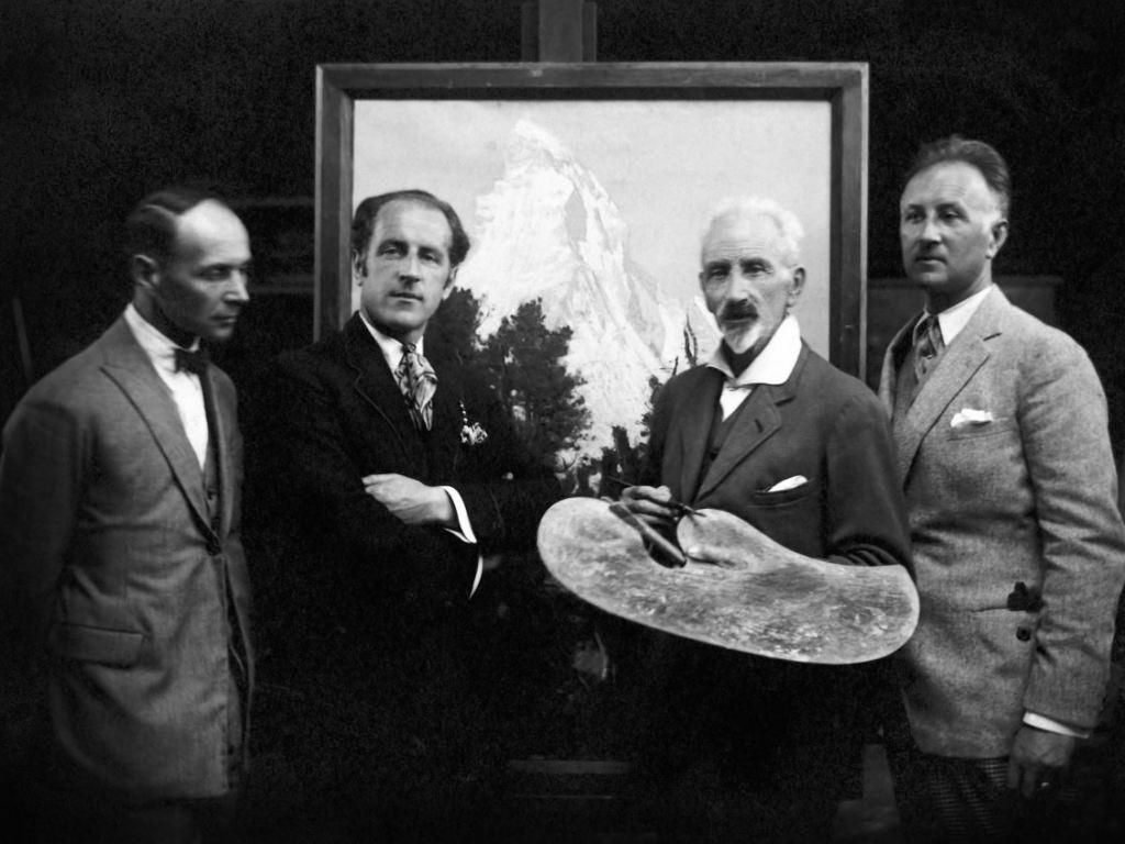 Charles, Emile, Albert et François Gos dans l’atelier d’Albert à Clarens en 1906.