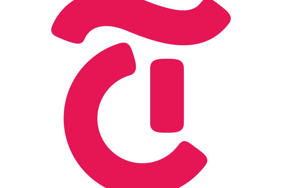 Logo de Tamedia stylisé en rouge et blanc avec une lettre T stylisée sur un fond blanc.