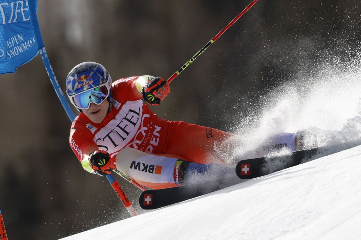 ASPEN, USA - MARCH 2: Marco Odermatt of Team Switzerland in action during the Audi FIS Alpine Ski World Cup Men's Giant Slalom on March 2, 2024 in Aspen, USA. (Photo by Alexis Boichard/Agence Zoom/Getty Images)