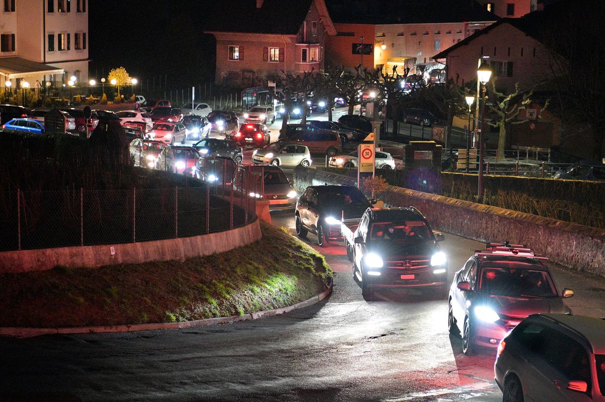 Yvorne, le 14  janvier 2024. Le village d'Yvorne, dans le Chablais vaudois, paralysé par les automobilistes de retour des stations de ski. 