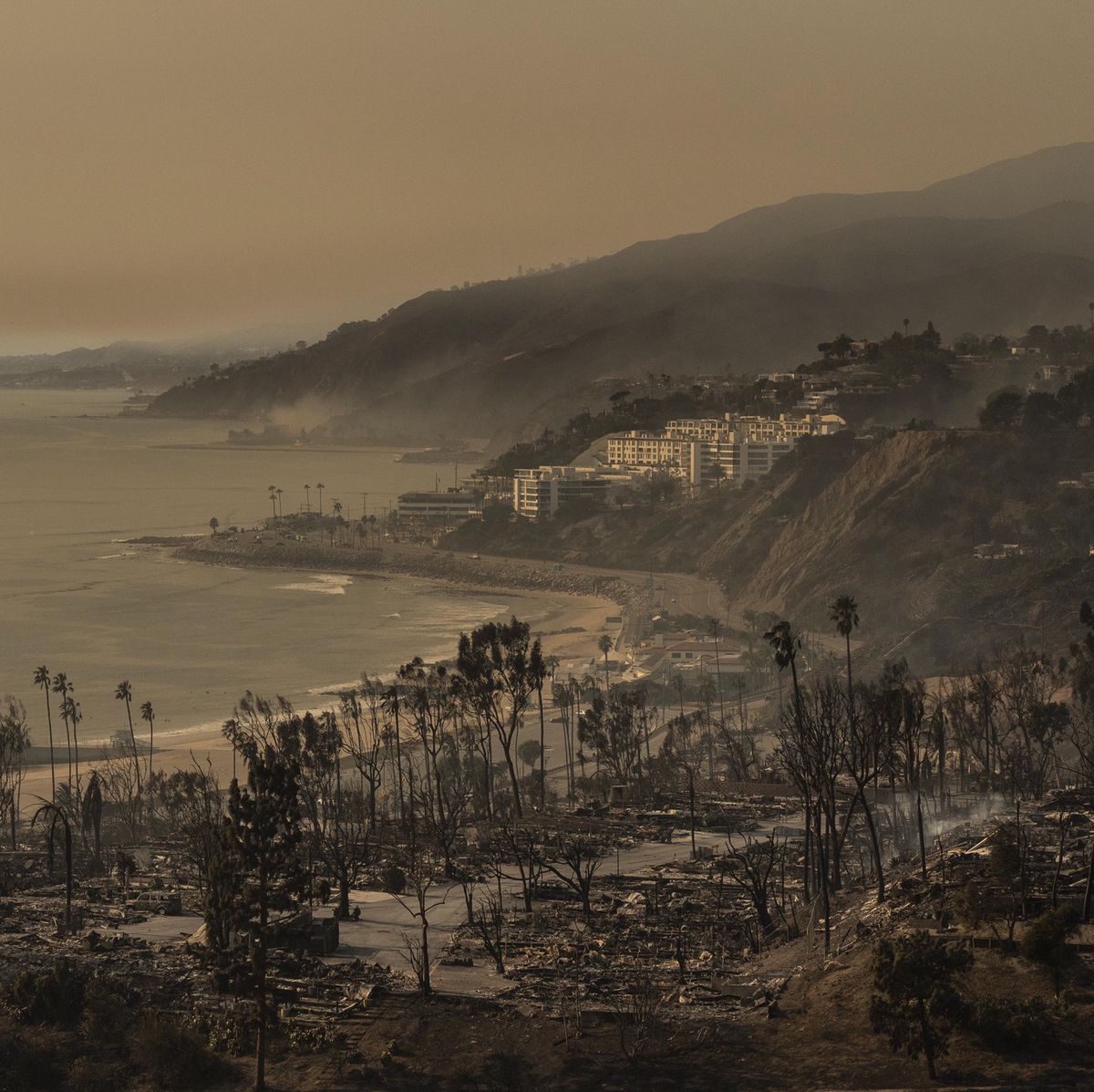 Communauté de maisons mobiles dévastée par le feu de Palisades à Pacific Palisades, Los Angeles, vue le 9 janvier 2025.