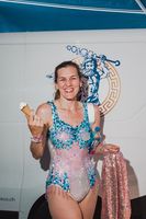 Rose from California with sequined tights and ice cream - two of the most popular accessories on this hot day.