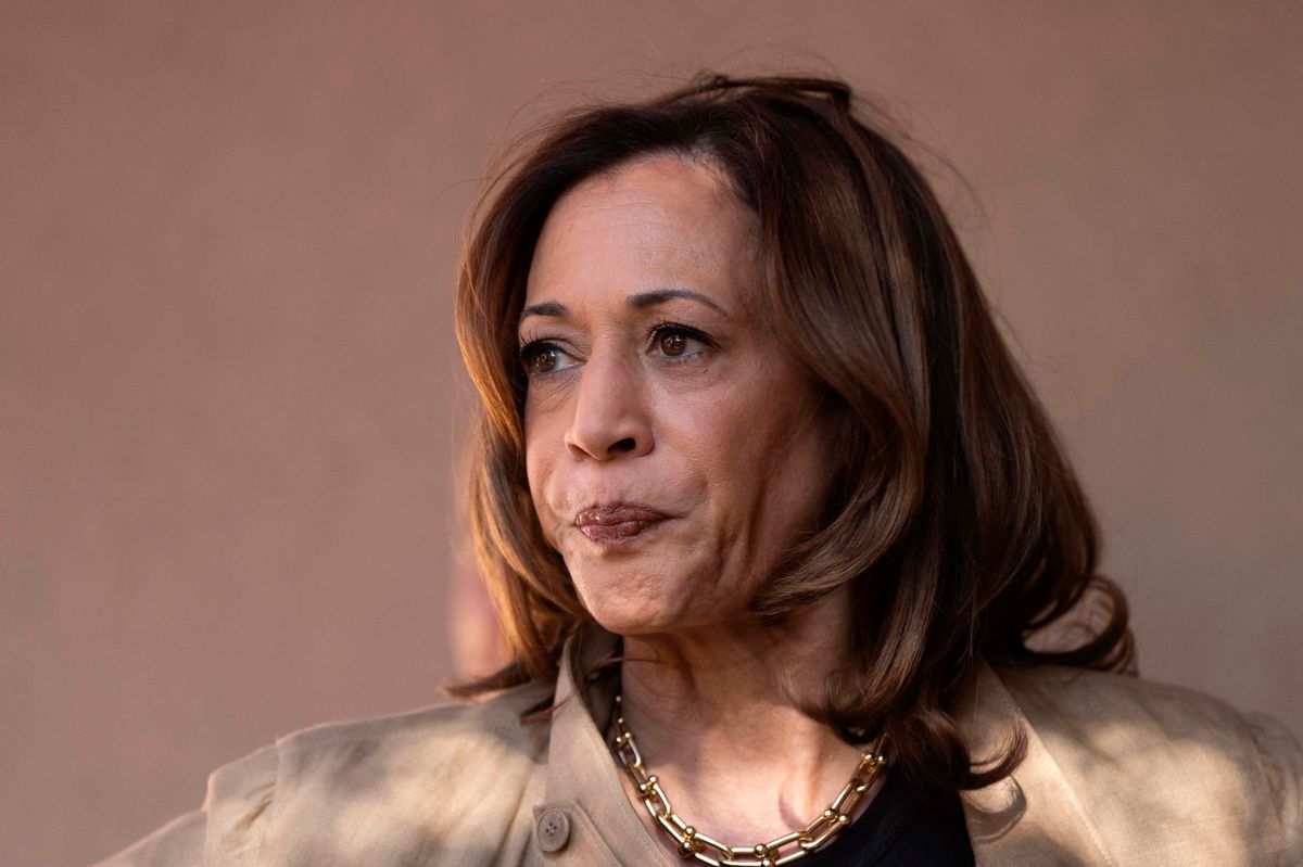US Vice President and Democratic presidential candidate Kamala Harris speaks to media at the Douglas Port of Entry at the US-Mexico border in Douglas, Arizona, on September 27, 2024. (Photo by Rebecca NOBLE / AFP)