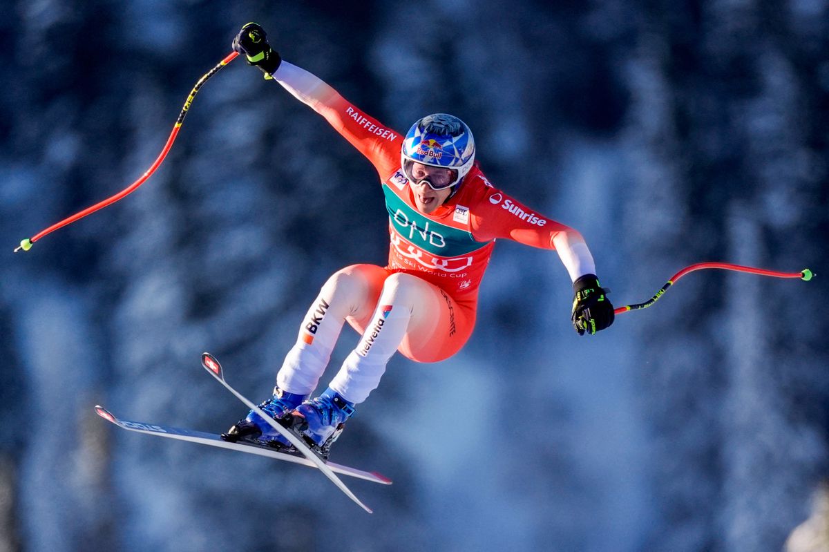 Marco Odermatt from Switzerland competes during the downhill world cup in Kvitfjell, Norway on February 17, 2024. (Photo by Stian Lysberg Solum / NTB / AFP) / Norway OUT