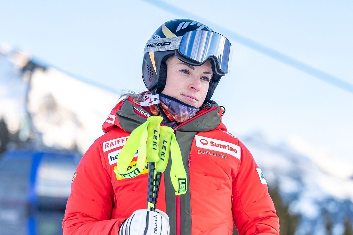 Lara Gut Behrami lors d’une séance d’entraînement de la Coupe du monde FIS de ski alpin à St Anton, Autriche, le 9 janvier 2025.