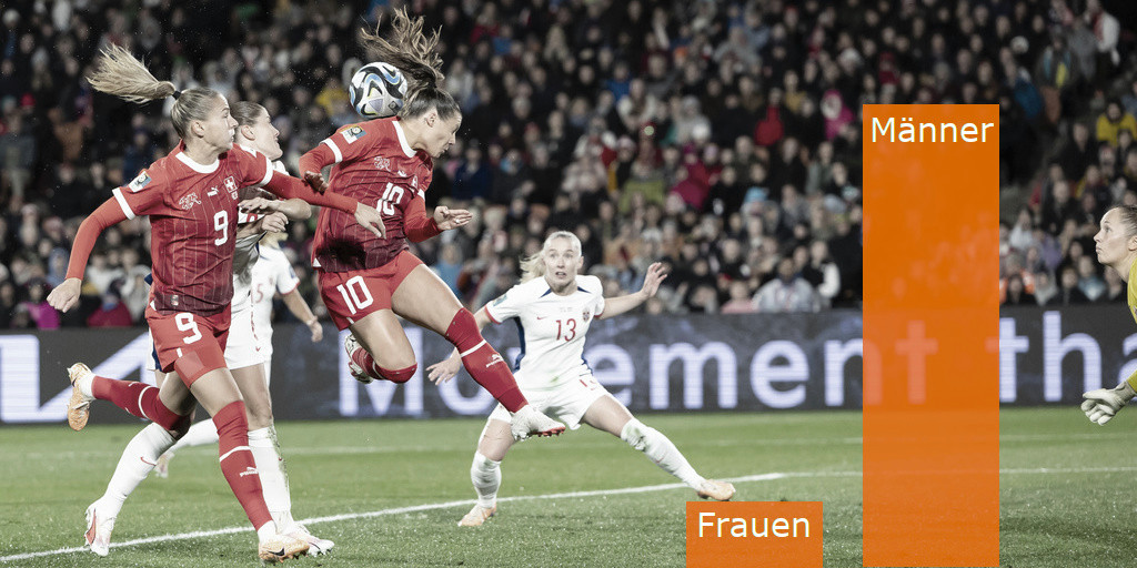 Switzerland's forward Ana Maria Crnogorcevic, left, and Switzerland's forward Ramona Bachmann, center, attempt to score past goalkeeper Aurora Mikalsen, right, and defender Thea Bjelde, 2nd right, during the FIFA Women's World Cup 2023 soccer match between Switzerland and Norway at Waikato Stadium in Hamilton, New Zealand on Tuesday July 25, 2023. (KEYSTONE/Michael Buholzer)