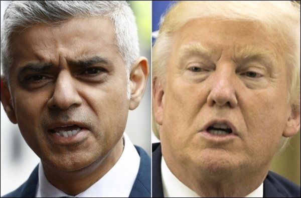 A gauche, le maire de Londres Sadiq Khan et à droite, le président américain Donald Trump.
