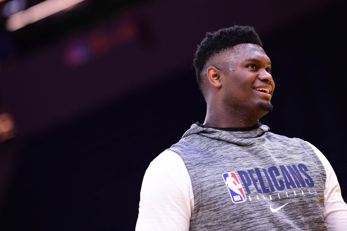 SAN FRANCISCO, CA - DECEMBER 20: Zion Williamson #1 of the New Orleans Pelicans warms up before the game against the Golden State Warriors on December 20, 2019 at Chase Center in San Francisco, California. NOTE TO USER: User expressly acknowledges and agrees that, by downloading and or using this photograph, user is consenting to the terms and conditions of Getty Images License Agreement. Mandatory Copyright Notice: Copyright 2019 NBAE   Noah Graham/NBAE via Getty Images/AFP (Photo by Noah Graham / NBAE / Getty Images / Getty Images via AFP)