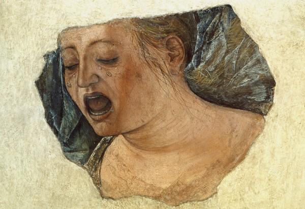Cette Madeleine hurlante est tout ce qui subsiste d’un cycle de fresques de De’Roberti anéanti vers 1600. Les peintures ont cependant été très bien reproduites sur toile avant leur destruction.