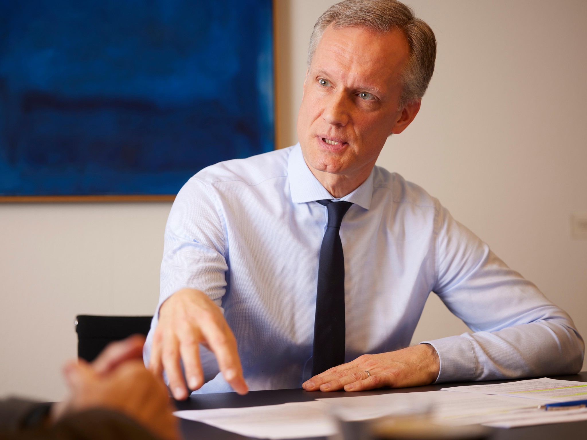 Interview de la «conscience juridique» du gouvernement, Michael Schöll, le 3 avril 2023 à Berne.