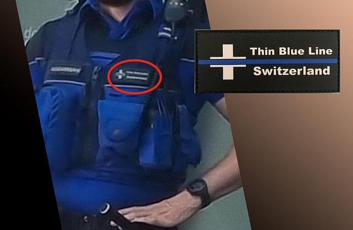 Cette photo d’un policier lausannois le 14 juin 2023 a été diffusée sur le site militant Renverse.co.