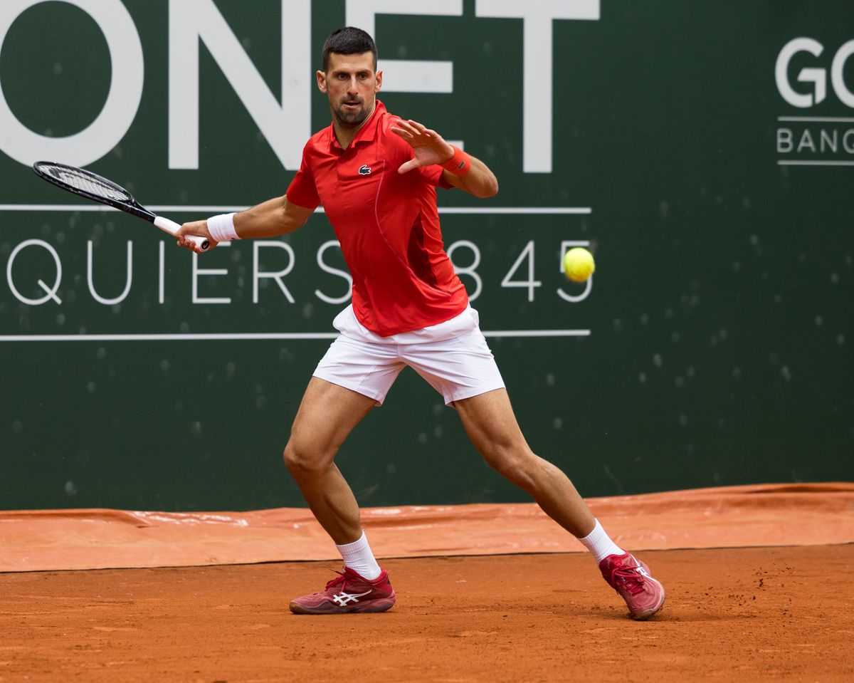 Novak Djokovic, pendant le match entre le numero un mondial le serbe Novak Djokovic et l'allemand Yannick Hanfmann durant le Geneva Open 2024, le mercredi 22 mai 2024 au Tennis Club de Geneve Eaux-Vives a Geneve (Bastien Gallay / GallayPhoto)